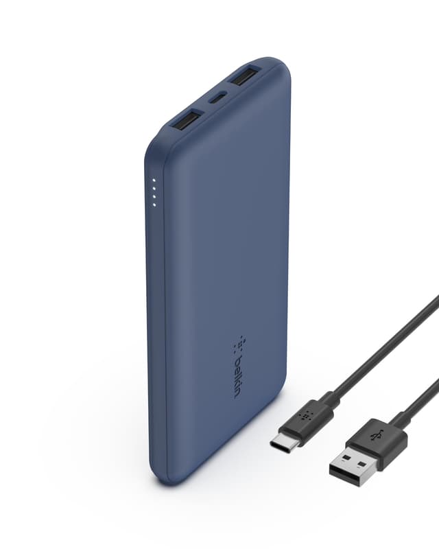 Belkin USB-C-Powerbank (10.000 mAh, 1 USB-C-Port und 2 USB-A-Ports zum Laden von iPhone, AirPods, iPad, Android- oder Anderen Geräten mit bis zu 15 W) - Blau