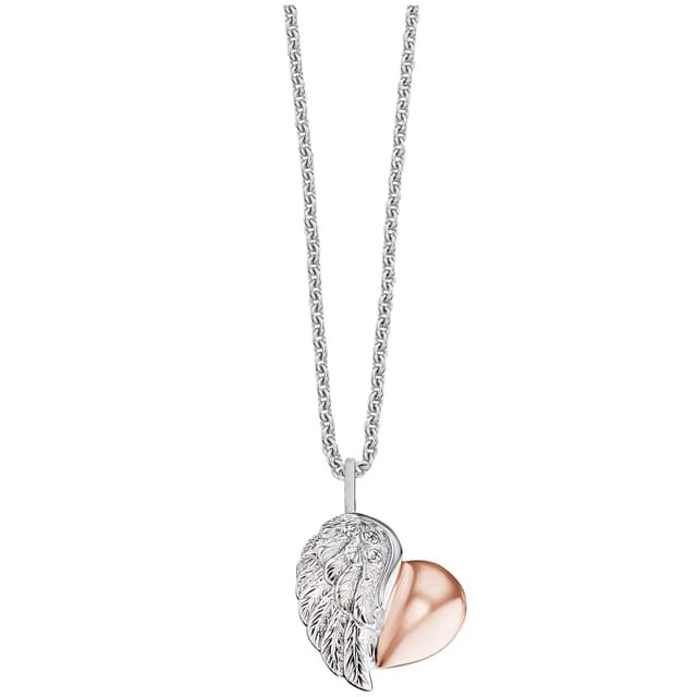 Engelsrufer Damen Halskette aus Sterling Silber mit Herzflügel Anhänger mit Zirkonia Steinen, Karabinerverschluss, in zwei Längen verstellbar, nickelfrei, Allergiker geeignet