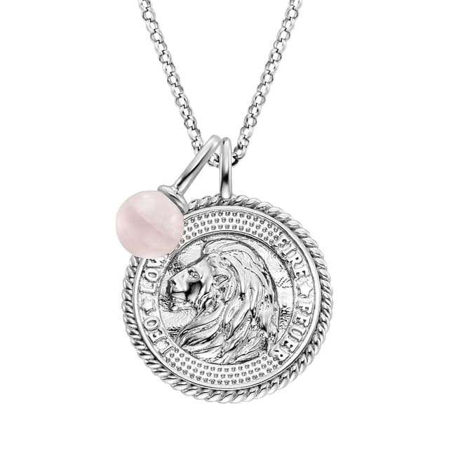 Engelsrufer Damen Halskette aus Sterling Silber und Sternzeichen Löwe Anhänger - besetzt mit 4 Zirkonia Steinen und einem Rosenquarz Stein Anhänger - Länge: 50cm