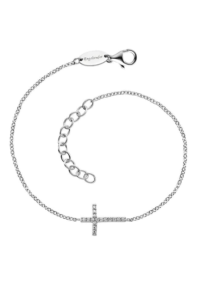 Engelsrufer Damen-Armband aus Sterling Silber mit Kreuz-Anhänger, besetzt mit Zirkonia, 17 + 3 cm, nickelfrei
