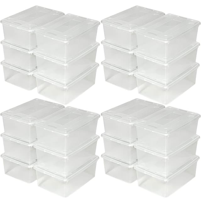 tectake Schuhbox mit Deckel stapelbar transparent Aufbewahrungsbox | 33x23x12cm | - Diverse Mengen - (4X 6er Set | Nr. 402006)
