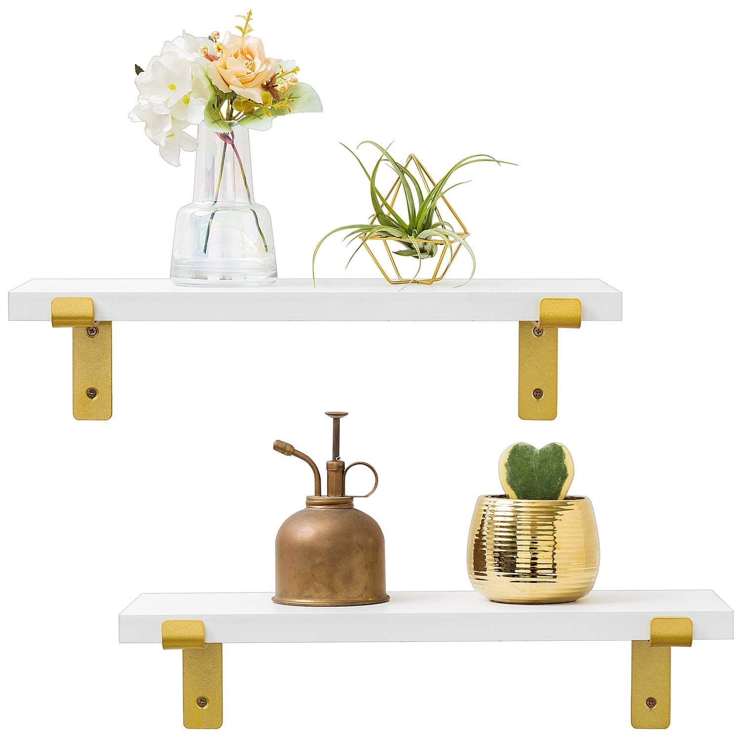 Mkono Wandregal Holz Schweberegal Holzregal, 2 Stück, Weiß Regal Wand Küchenregal Hängend Deko, Tiefe 15cm, Länge 43cm Wandboard für Wohnzimmer, Schlafzimmer, Badezimmer, Küche, Büro