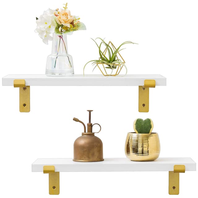 Mkono Wandregal Holz Schweberegal Holzregal, 2 Stück, Weiß Regal Wand Küchenregal Hängend Deko, Tiefe 15cm, Länge 43cm Wandboard für Wohnzimmer, Schlafzimmer, Badezimmer, Küche, Büro