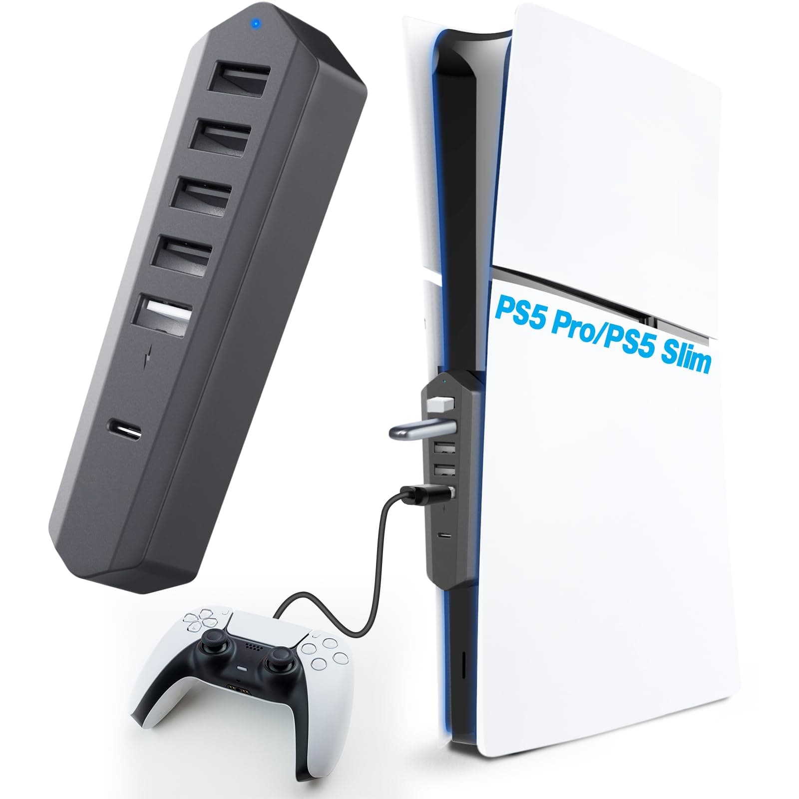 Sehawei USB Hub für PS5 Pro/Slim Console,4 Port USB Erweiterung Hub Hochgeschwindigkeits Ladegerät Splitter Adapter für PS5 Slim/PS5 Pro（Nicht für PS5 2020）