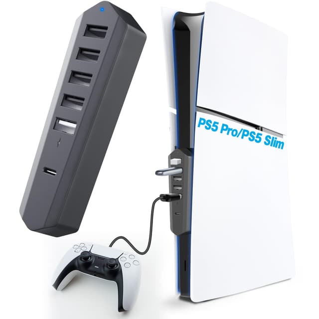 Sehawei USB Hub für PS5 Pro/Slim Console,4 Port USB Erweiterung Hub Hochgeschwindigkeits Ladegerät Splitter Adapter für PS5 Slim/PS5 Pro（Nicht für PS5 2020）