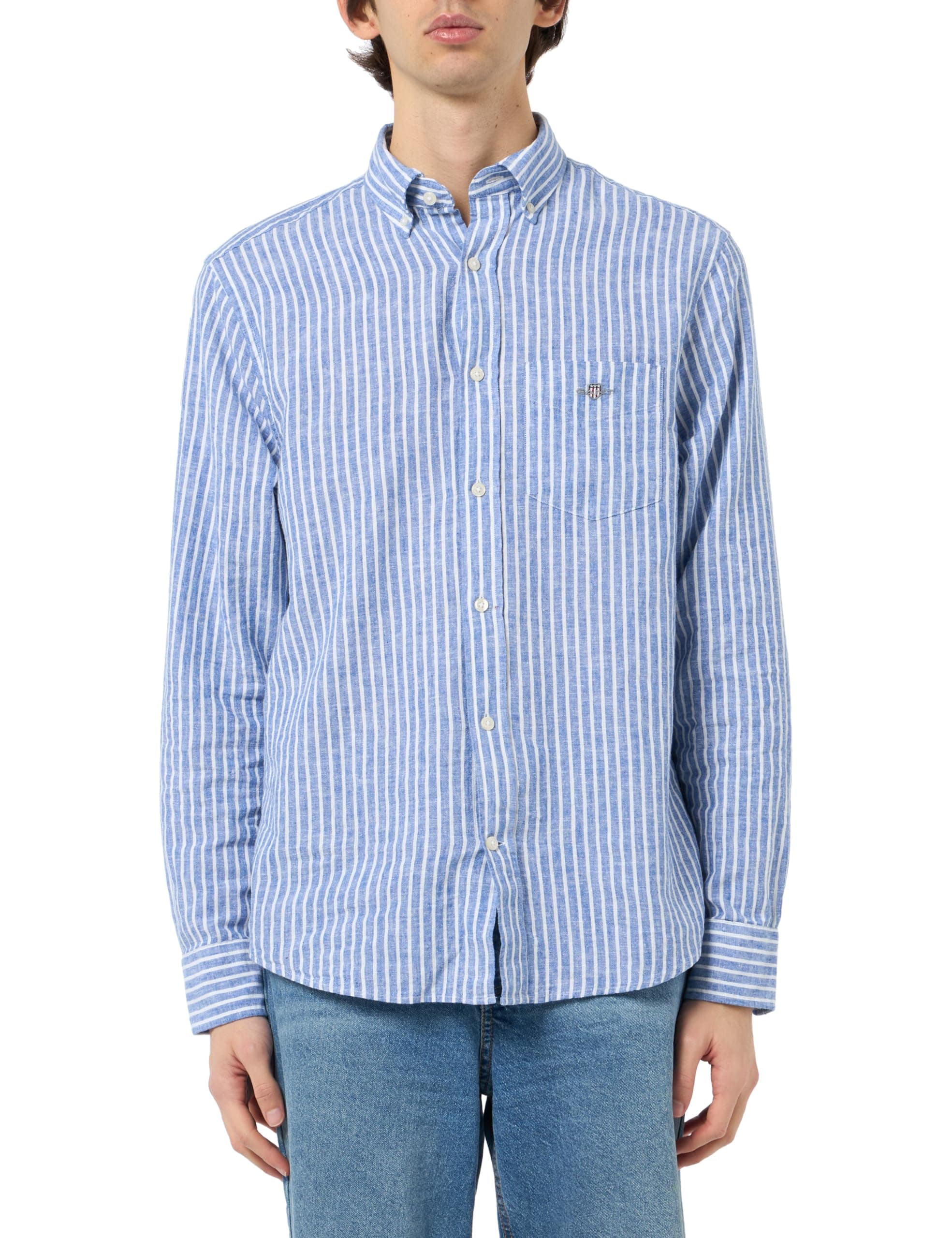 GANT Herren Reg Cotton Linen Stripe Shirt Hemd 4XL Rich Blue