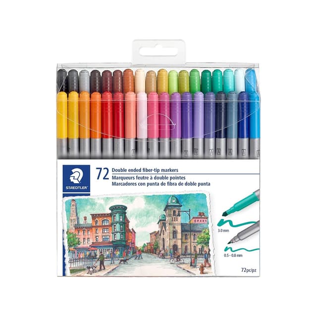 STAEDTLER Doppelfasermaler, zwei Spitzen für schmale und breite Linien, Klarfaltetui mit 72 leuchtenden Farben, 3200 TB72 Standard 72 stück (1er Pack)