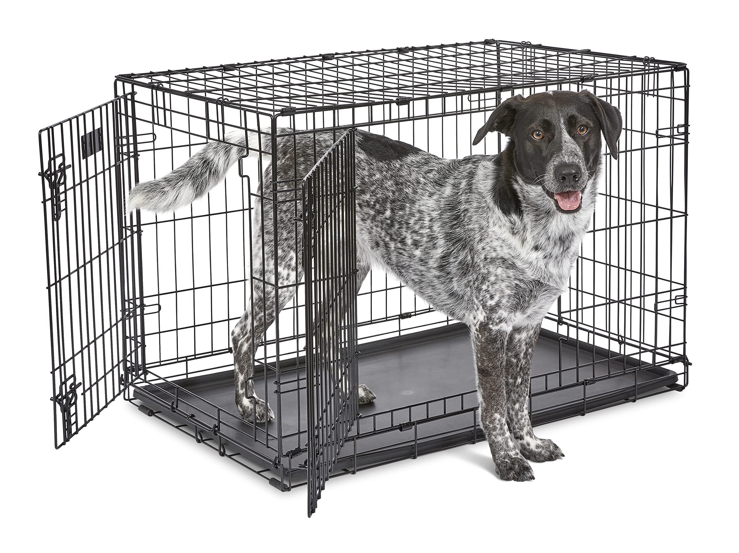 MidWest Homes for Pets iCrate Modell 1536DDU Hundebox, ca. 90 cm lang, mit Doppeltür, auslaufsicherer Bodenwanne, Bodenschutzfüßen, Trenneinsatz und patentierten Funktionen, schwarz L 92 x B 58 x H 62 cm Doppeltüren