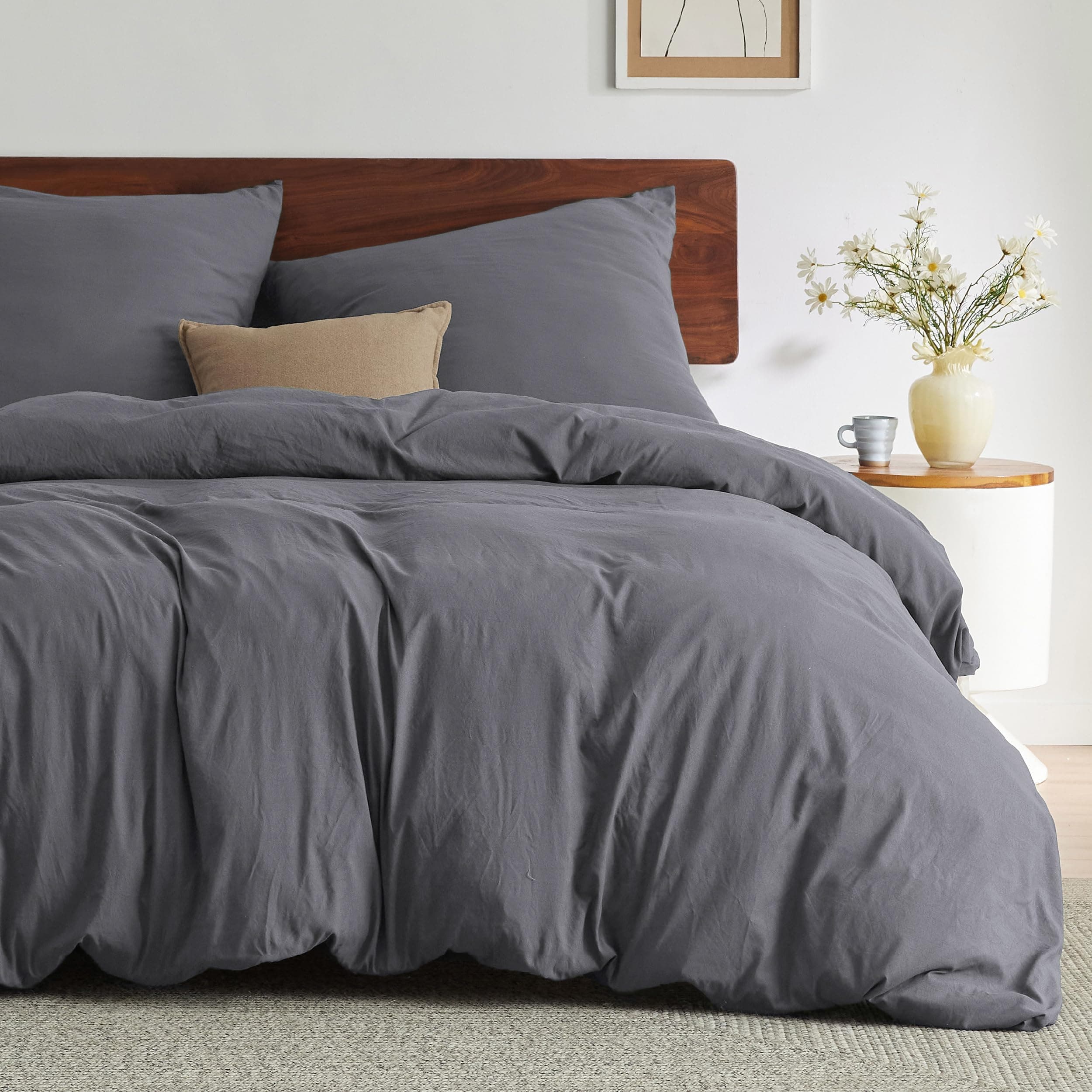 BEDSURE Bettwäsche 220x240 3teilig Anthrazit - Weich Vorgewaschene ÖKO-TEX Polyester Mikrofaser Bettwäsche-Set, 1 Bettbezug 240x220 cm mit Reißverschluss und 2 Kissenbezüge 80x80 cm 240 x 220 cm Anthrazit