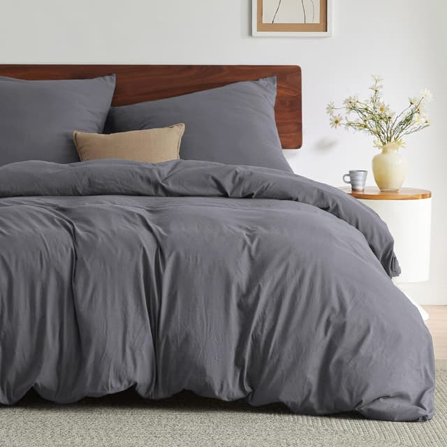 BEDSURE Bettwäsche 220x240 3teilig Anthrazit - Weich Vorgewaschene ÖKO-TEX Polyester Mikrofaser Bettwäsche-Set, 1 Bettbezug 240x220 cm mit Reißverschluss und 2 Kissenbezüge 80x80 cm 240 x 220 cm Anthrazit