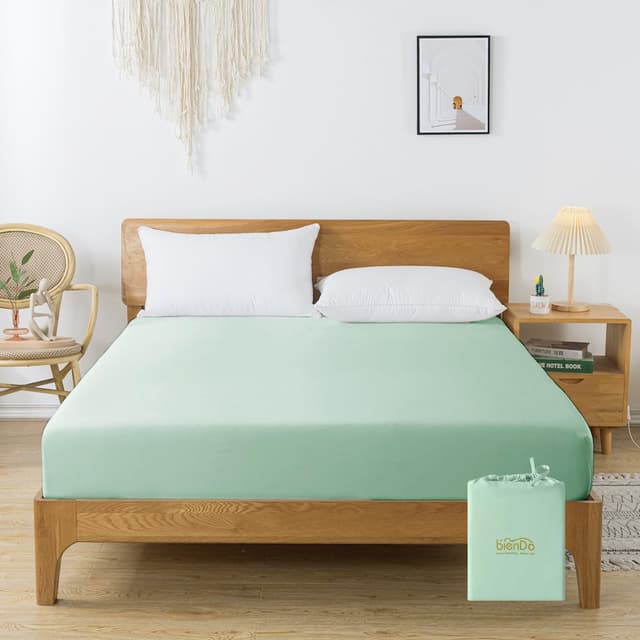 bienDo Spannbettlaken 90x200, Grün, Bambus Seiden, Cooling Fitted Sheet für Kinder bis 35CM Steghöhe, Ideal für Hohe Matratzen, Spannleintuch Kuschelig von Ägyptischer Baumwolle Grün 90x200cm