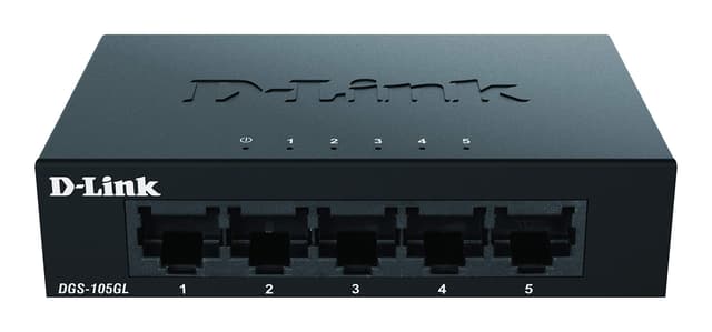 D-Link DGS-105GL 5-Port Unmanaged Gigabit Switch (ohne Lüfter, Metallgehäuse, Desktop, Plug-and-Play, QoS, 802.3az EEE), Black 5 Port|Gigabit Ethernet| Metallgehäuse
