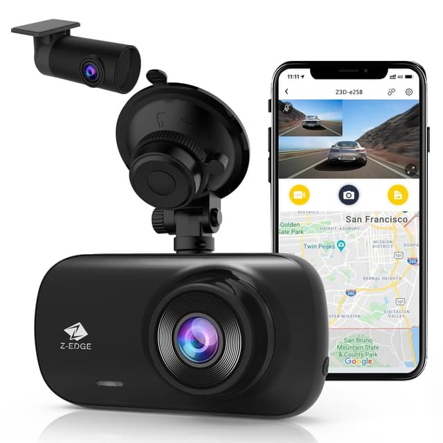 Z-Edge 4K Dashcam GPS WiFi Dual Autokamera 4K 2K 1080P 2,7 Zoll LCD, APP Steuerung, 155° Weitwinkelobjektiv, Loop-Aufnahme, WDR Nachtsicht, G-Sensor, Parküberwachung (2025 Version) Z3D