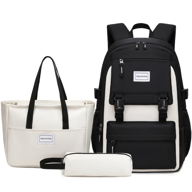 Aamytike Schulrucksack Mädchen Teenager Schule Rucksack Damen Schulranzen Maedchen Wasserdicht Kinder Schultasche Casual Daypacks School Bag for Girls Backpack mit Lunchpaket Set L Schwarz