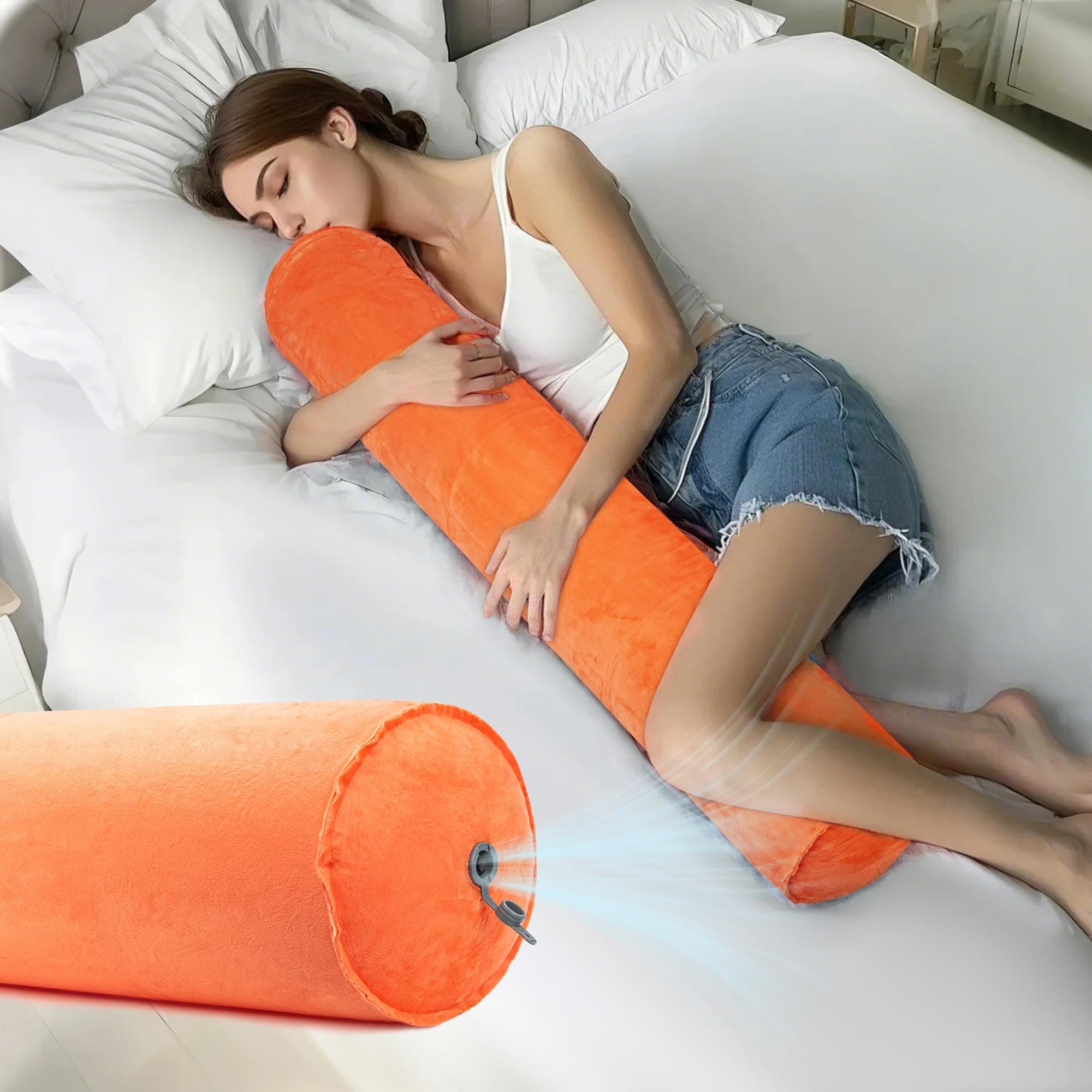 ONTYZZ Seitenschläferkissen Aufblasbar Körperkissen Erwachsene Kinder Kissen Seitenschläfer Komfortkissen für Umarmendes Schlafen Rücken Nacken Lagerungskissen 120 * 20CM Orange-1 Stück 120 x 20 cm