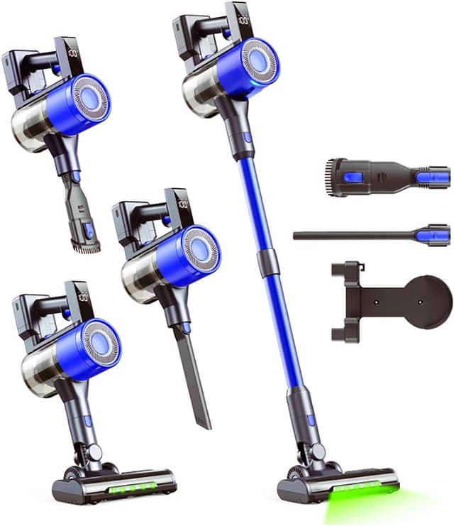 SculifyVita Staubsauger Kabellos mit Standfunktion & 3-Stufen-Saugkraft | Leichter Handstaubsauger mit XXL-Behälter | Flexibler Akku Staubsauger für alle Flächen Blau