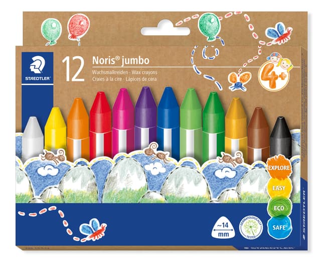 STAEDTLER Wachsmalkreide Noris junior, besonders dicke Mine und ergonomische Dreikantform für entspanntes Malen, 12 Kreiden in leuchtenden Farben im Kartonetui, 228 14 C12 Dreikantform (4+) 12 stück (1er Pack)