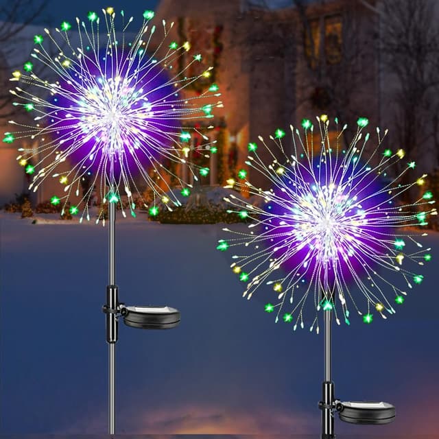 Redefun Solar Gartendeko 2 Stück 120LED Gartendeko Solar Gartenleuchten, 8 Modi Solarleuchte Feuerwerk Wasserdicht Gartenstecker Pusteblume Solarlampen für Außen Balkon Terrasse Deko(Mehrfarbig) 2 Stück Mehrfarbig