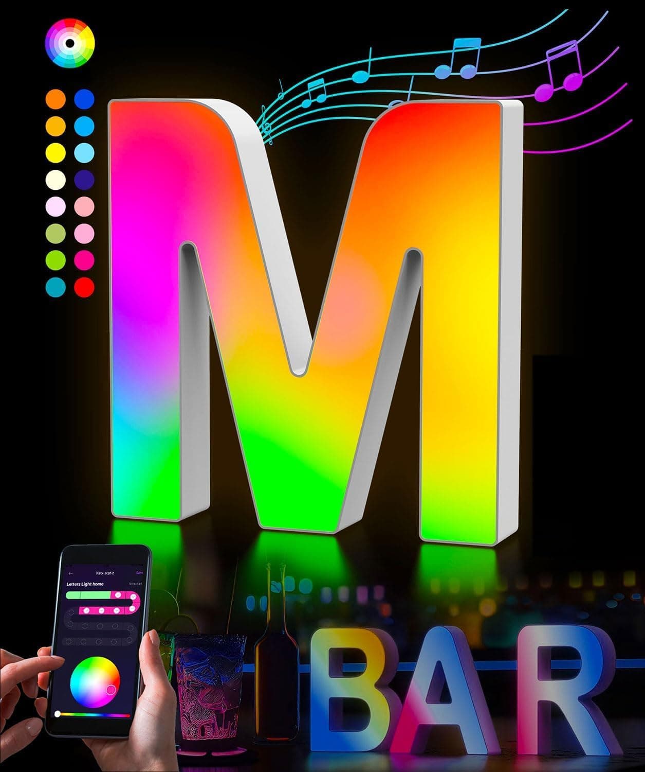 Kimimara LED Buchstabenlampe – Farbwechsel Alphabet Licht – Geschenk für Teenager Mädchen 12 Jahre, mit App & Fernbedienung, für Geburtstag, Wand & Tisch Deko (Buchstabe M)
