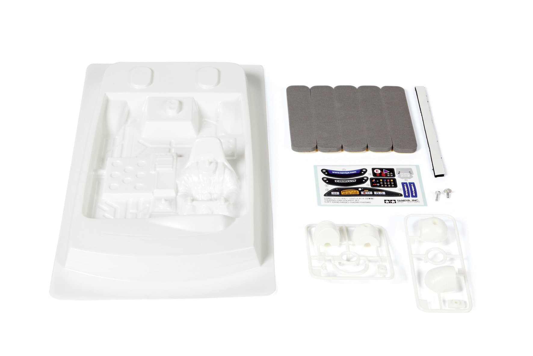 Tamiya 300054298-1:10 Tourenwagen Cockpit Set Linkslenker, Schwarz, Weiss/Opulenter Garten
