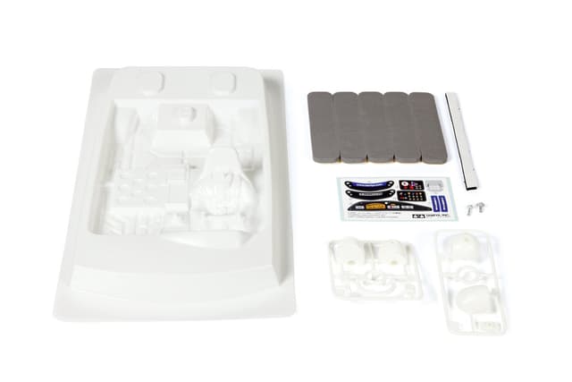 Tamiya 300054298-1:10 Tourenwagen Cockpit Set Linkslenker, Schwarz, Weiss/Opulenter Garten