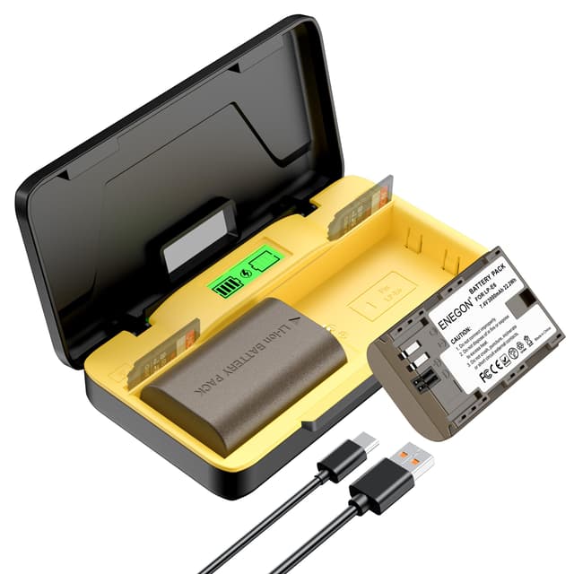 ENEGON LP-E6/LP-E6N 20W Dual-Akku-Speicher-Schnellladegerät-Set (2X 3000mAh) kompatibel mit Canon EOS 5D, EOS 5D Mark II,EOS 6D, 7D, 60D, 70D, 80D, 90D, XC10, XC15, LCD-Anzeige LP-E6 2 Akkus 3000mAh + 20W Schnellladegerät