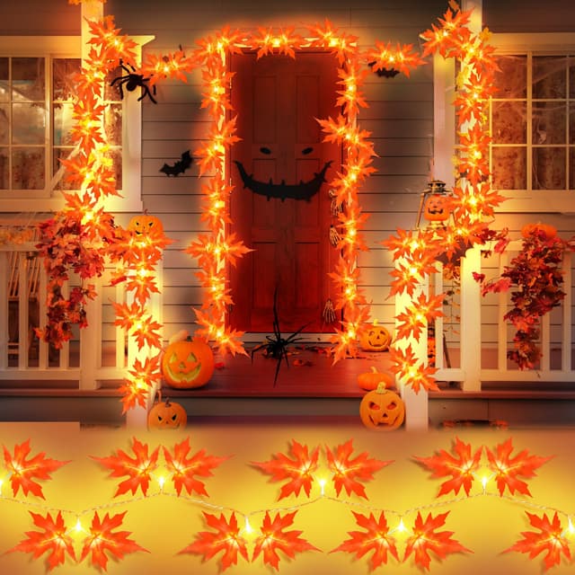 FFZZKJ Herbst Lichterkette 3M 20 LED Halloween Lichterkette Batterie mit Timer Ahornblätter Girlande für Herbstdeko, Halloween Deko