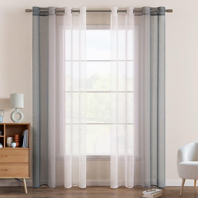 EMEMA Voile Vorhang Zweifarbiger Vorhang mit Ösen Transparente Gardine Ösenschal Fensterschal Lichtdurchlässig für Schlafzimmer 2er Set 140x137cm Grau H137 x B140 cm (2er Pack) Grau