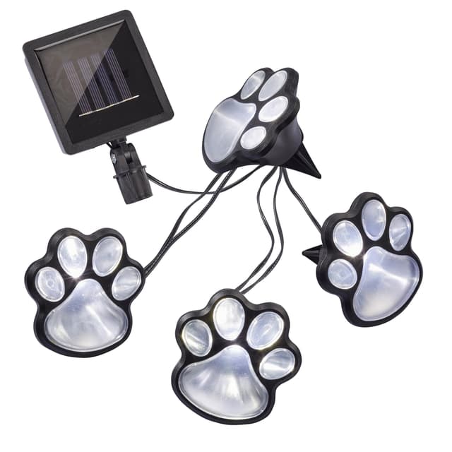 hellum solar Pfoten, led Pfoten outdoor mit 4 warmweiße LEDs, 240 cm Lichtlänge, solar Katzenpfoten, solarbetrieben Garten Hundepfoten, Grablichter für draußen für Tiere, Kabel schwarz 523690