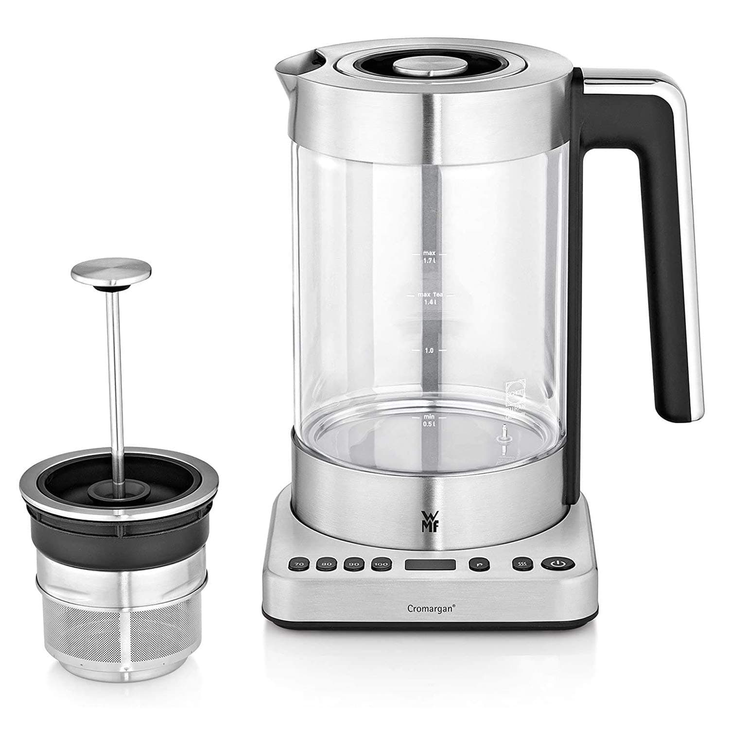WMF Lono 2 in 1 Vario Wasserkocher mit Temperatureinstellung, 1,4-1,7 l, Teekocher, 3000 W, Wasserkocher Glas mit Teesieb, Warmhaltefunktion