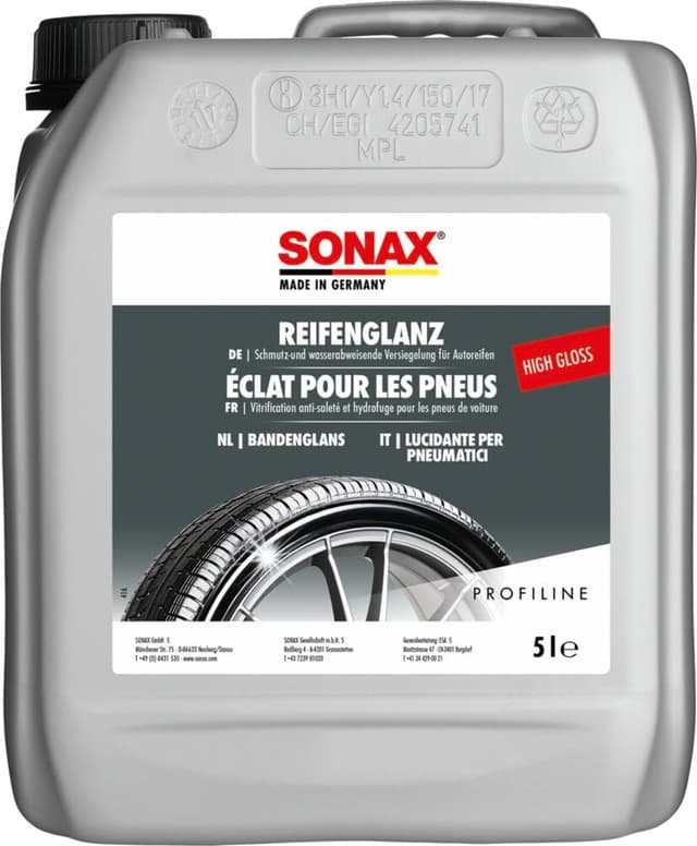 SONAX PROFILINE ReifenGlanz (5 Liter) bringt bei Verwitterung die satte Farbe zurück und sorgt für perfekten Glanz | Art-Nr. 02355000
