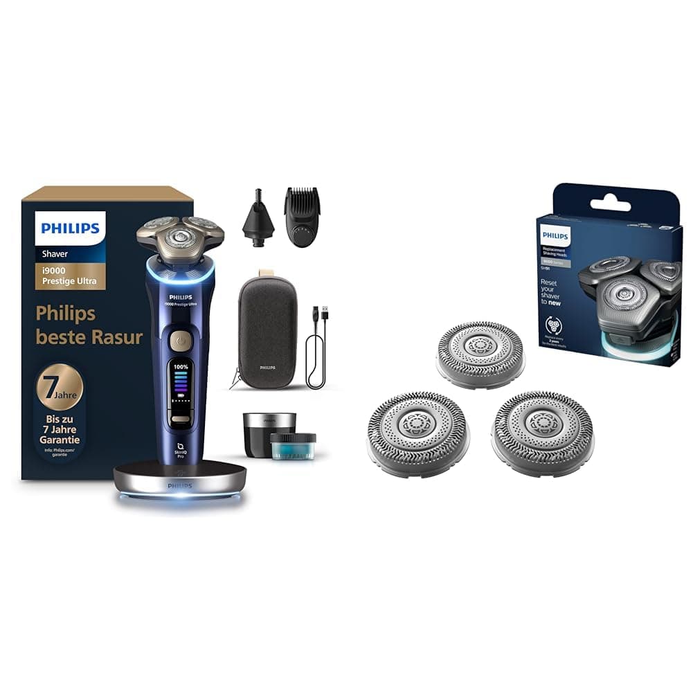 Set aus Philips Rasierer i9000 Prestige Ultra, Nass- und Trockenrasierer, Modell XP9401/38 + Philips Ersatzscherkopf für elektrische Rasierer der Series 9000 & 9000 Prestige (Modell SH91/50)