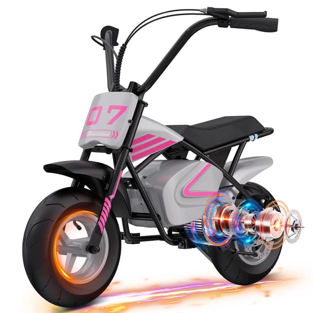 EVERCROSS EV07M Kinder Elektro-Motorrad mit 11“ Reifen, 20km/h Geschwindigkeit & 15km Reichweite, geeignet für 3-10 jährige Jungen & Mädchen Rosa-new