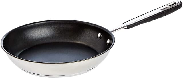 Amazon Basics Edelstahl-Bratpfanne mit Antihaftbeschichtung - induktionsgeeignet, mit bequemem Griff - 28 cm 28 cm Edelstahl-Bratpfanne