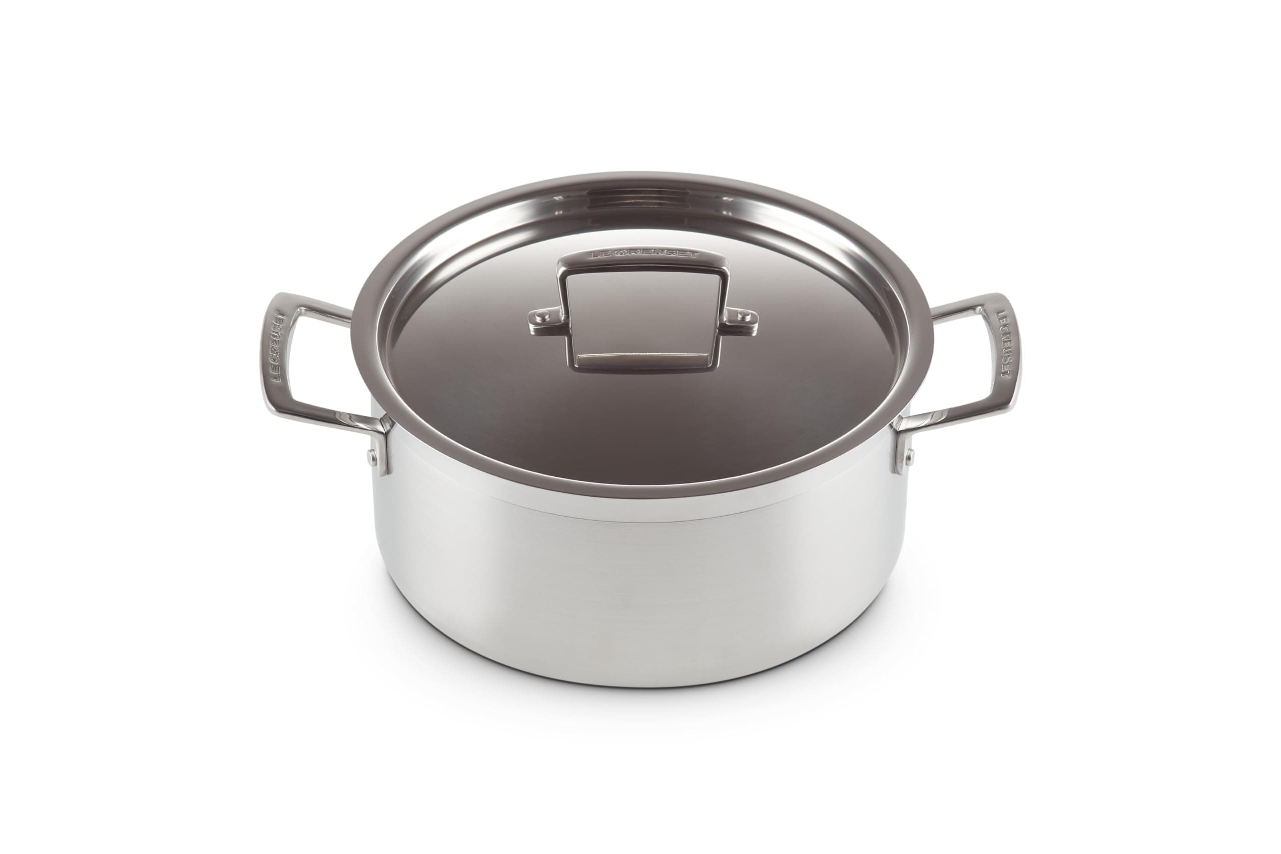 Le Creuset Bratentopf aus 3-ply Edelstahl mit Deckel, Ø 24 cm, Für alle Herdarten inkl. Induktion geeignet, Silber, 96200724001000 5.3 Liter