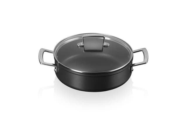 Le Creuset Aluminium-Antihaft Schmorpfanne mit Glasdeckel, 24 cm, 51113240010500, Schwarz