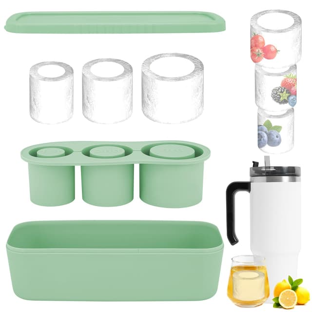 MOSTFUN Eiswürfelform Silikon für Stanley Cup, 3-in-1 Wiederverwendbare Eiswürfelform mit Deckel und Behälter, für 20-40oz Becher, Eiswürfelbehälter aus Silikon, für Cocktails, Whiskey, Saft (Grün)