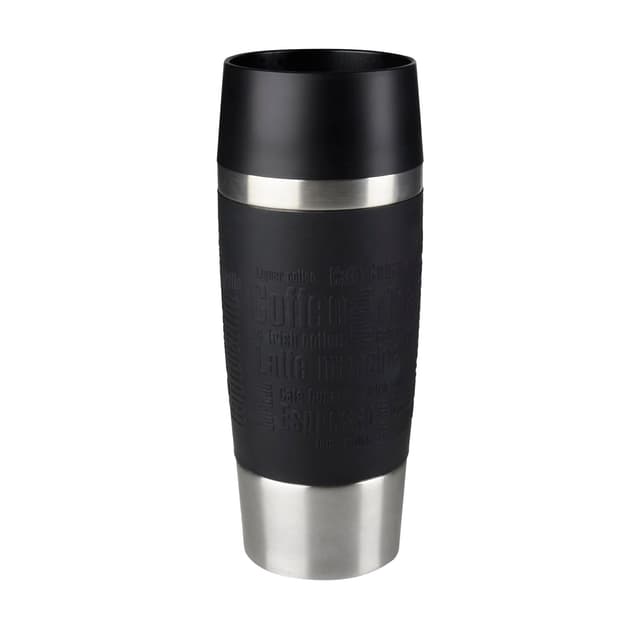 Emsa 513361 Travel Mug Classic Thermo-/Isolierbecher, Fassungsvermögen: 360 ml, hält 4h heiß/ 8h kalt, 100% dicht, auslaufsicher, Quick-Press-Verschluss, 360°-Trinköffnung, schwarz Schwarz Sleeve