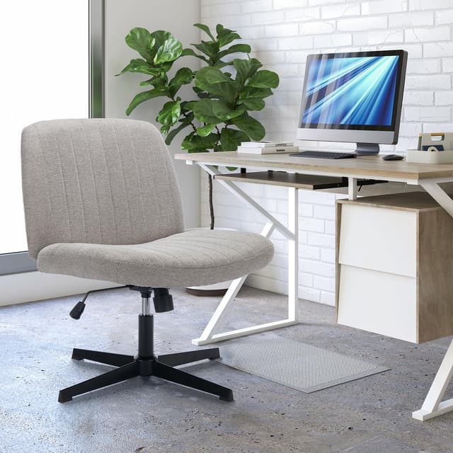 COLAMY Breiter Bürostuhl, Gepolsterter Armloser Schreibtischstuhl Drehbarer Home Office Stuhl 115° Wippfunktion Ergonomischer Computerstuhl für Home Office, Schminken, Gaming (Kreuzfuß, Hellgrau) Hellgrau Kreuzfuß