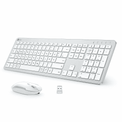 iClever Tastatur Maus Set Kabellos, Wiederaufladbare Kabellose Tastatur und Maus, Deutsch QWERTZ Layout, 2.4 GHz Funk Tastatur mit Maus für PC/Laptop/Smart TV, Weiß silver Angebot bei HelloDeals