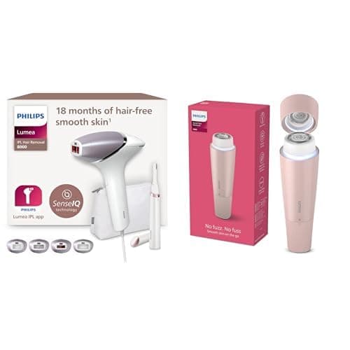 Bundle of Philips Lumea IPL 8000 Series Haarentfernungsgerät, Alternative zur Laser-Haarentfernung mit Korrekturtrimmer, 4 Aufsätzen (BRI949/00) + Philips Gesichtshaarentferner 5000 Series (BRR454/00)