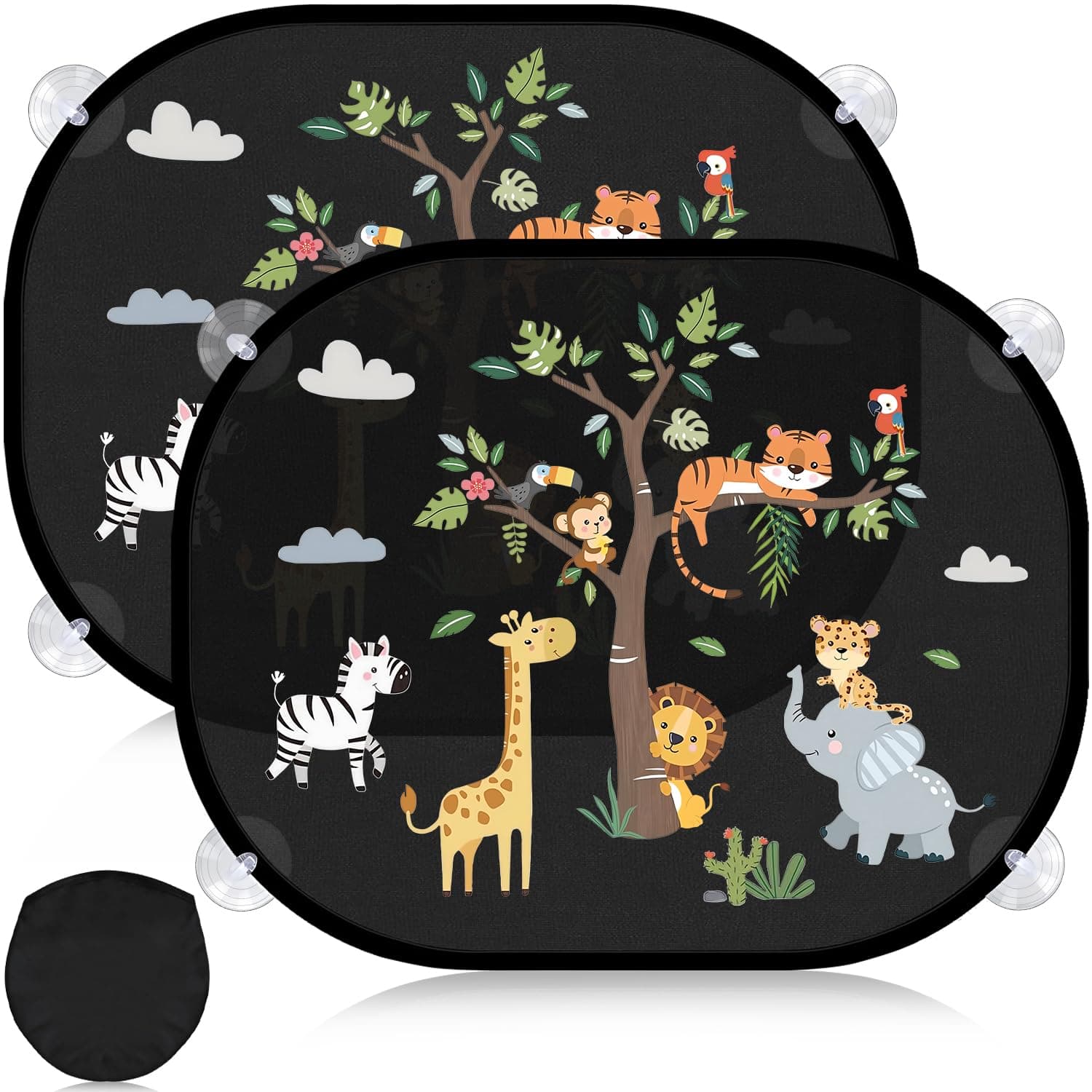 Mngevcy 2er Set Sonnenschutz Auto Baby mit UV Schutz, 44x36.5 cm Autofenster Sonnenblende für Kinder mit 8 Saugnäpfen&Süßen Tier Motiven (Forest Animals) Waldtiere