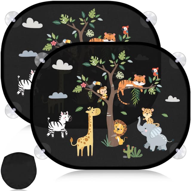 Mngevcy 2er Set Sonnenschutz Auto Baby mit UV Schutz, 44x36.5 cm Autofenster Sonnenblende für Kinder mit 8 Saugnäpfen&Süßen Tier Motiven (Forest Animals) Waldtiere