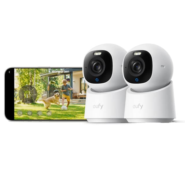 eufy Innenkamera E30, 2er-Pack, 4K UHD-Überwachungskamera innen, Haustier-/Babykamera mit Phone-App, Auto-Tracking Mensch/Tier, Farb-Nachtsicht, 360° Schwenken & Neigen, Unterstützt Homekit 2 Stück