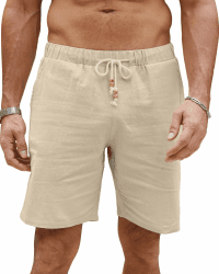 LVCBL Kurze Hosen Herren Leinen Leicht Sommershorts Leinenhose Herren Kurz mit Taschen M Khaki