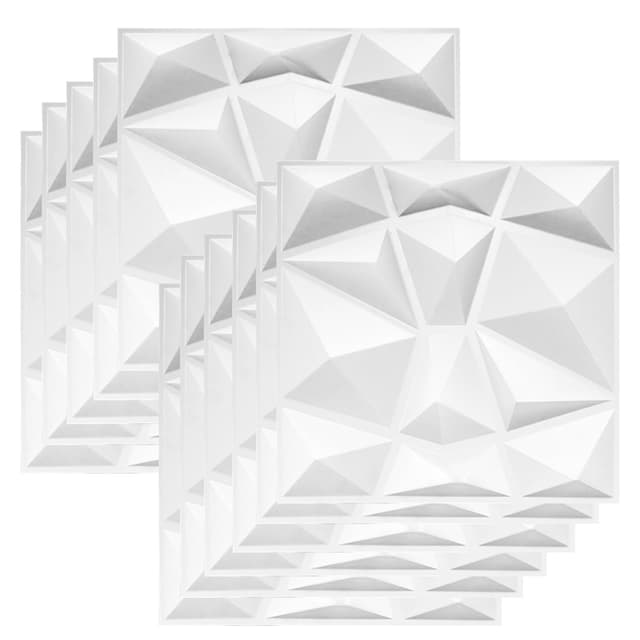 Fosoloni 12 Stück 3d Wandpaneele，Wandpaneel Diamant，30 × 30cm Matt Weiß Diamant Paneele Wand, PVC Gaming Wandpaneele, für Dekoration von Wohnzimmer, Schlafzimmer, Badezimmer