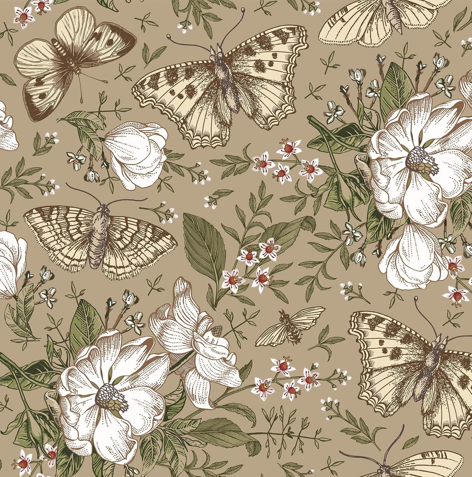 FunStick Tapete Selbstklebend Blumen Vintage Kamille Olivgrün Braun Wandtapete Badezimmer Klebefolie Muster Blumen Schmetterling Olivbraun Klebefolie Möbel Schrank Küche Schlafzimmer Vintage 44.5CMx3M 0.4W x 3L m Olivbraun