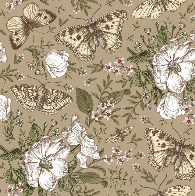 FunStick Tapete Selbstklebend Blumen Vintage Kamille Olivgrün Braun Wandtapete Badezimmer Klebefolie Muster Blumen Schmetterling Olivbraun Klebefolie Möbel Schrank Küche Schlafzimmer Vintage 44.5CMx3M 0.4W x 3L m Olivbraun