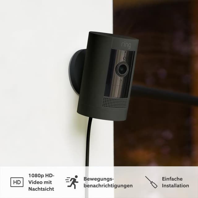 Zertifiziert und generalüberholt Ring Außenkamera Netzstecker (Plug-in)|Überwachungskamera aussen mit 1080p-HD-Video, WLAN, witterungsbeständig, geeignet für dein Haus & Grundstück, Alexa-kompatible