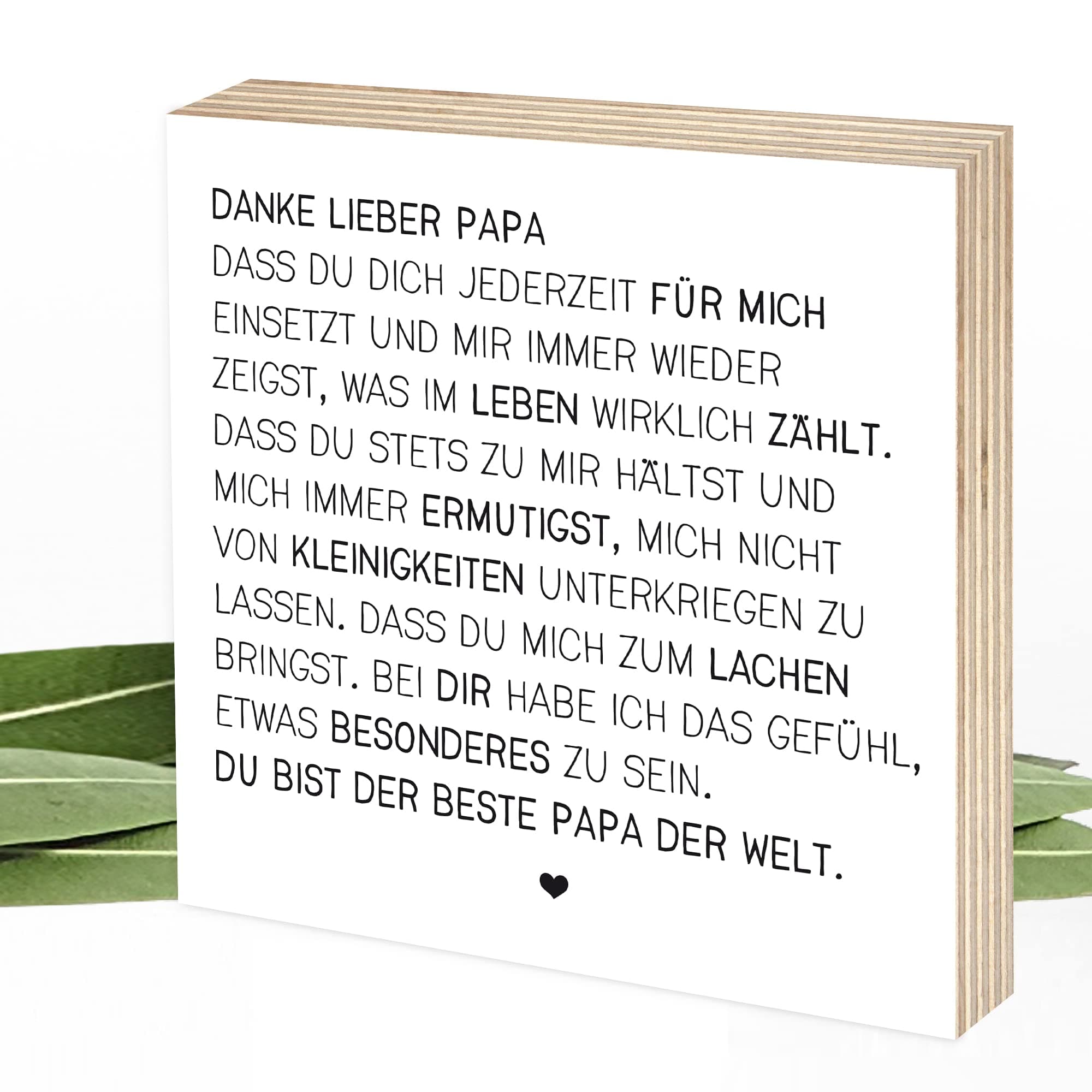 Wunderpixel® Holzbild Danke lieber Papa - v2 15x15x2cm zum Hinstellen/Aufhängen, echter Fotodruck mit Spruch auf Holz - schwarz-weißes Wand-Bild Aufsteller zur Dekoration/Geschenk - Danke-schön Danke Papa - große Kinder